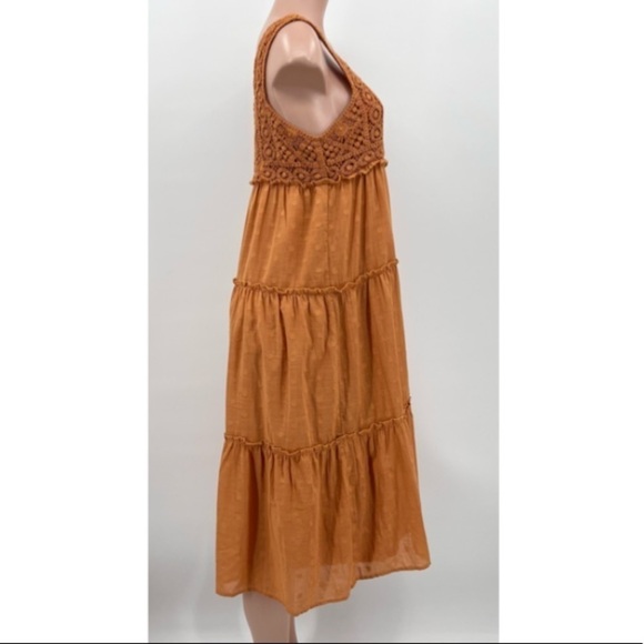 NWT Lush Crochet Cotton Dotted Tiered Midi Boho Dress - Picture 4 of 11